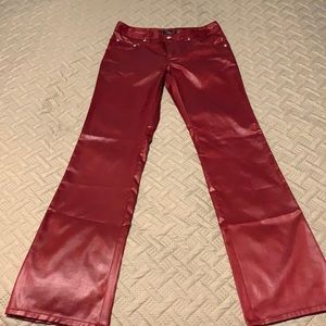 Faux dark red leather pants